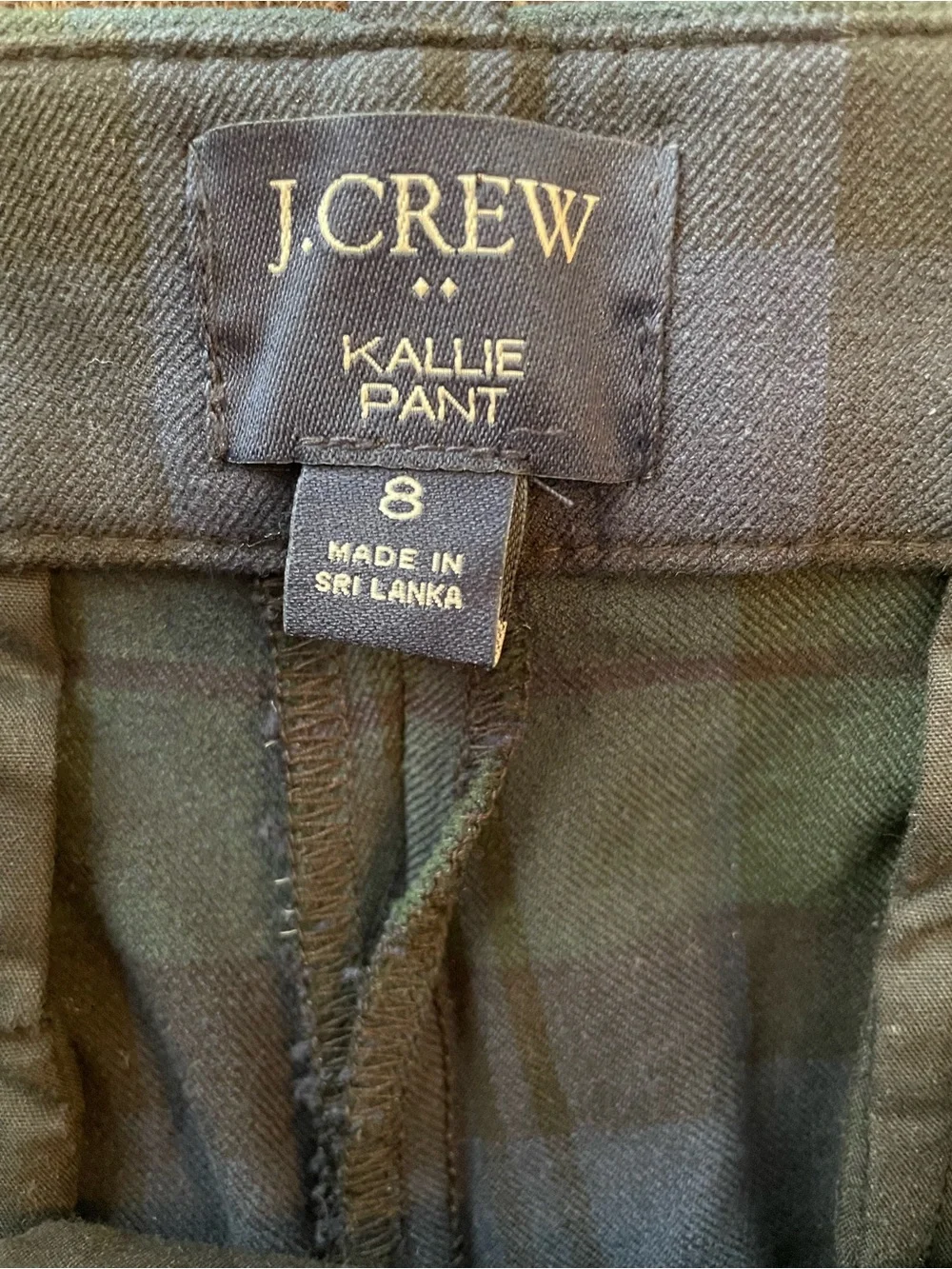 J.Crew Kallie Pant Sz 8 Tartan Plaid Navy Green Cropped Stretch Trouser Preppy